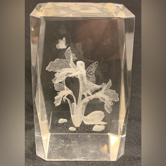 Fairy 3D Laser Etched Crystal Glass Tall Paperweight 3.25” - Picture 5 of 7